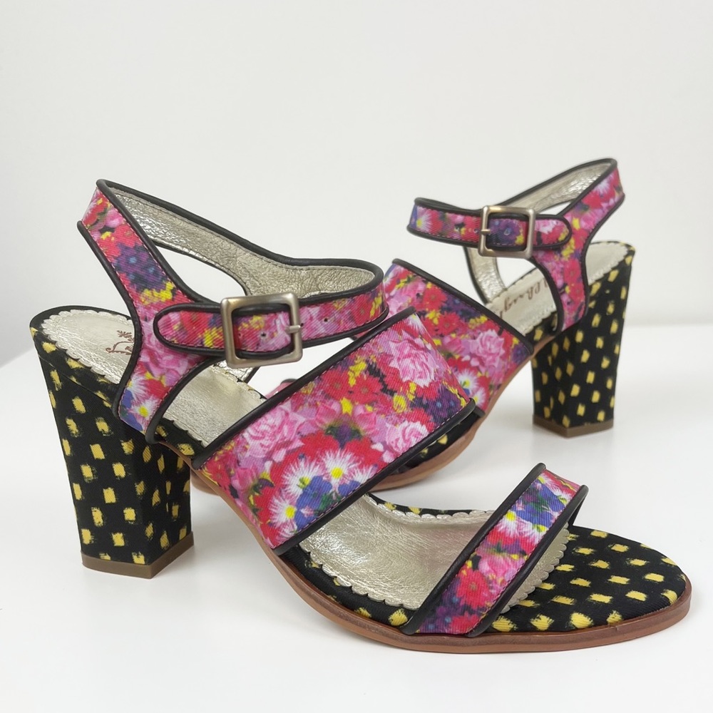 ANTHROPOLOGIE Miss Albright‎ Specialty Petunia Floral Mixed Print Sandals Heels